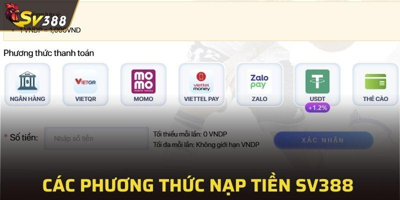 Danh sách phương thức nạp tiền nhà cái SV388